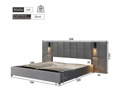 Outlet Cama contenedor de terciopelo - 180x200cm - con LED y puerto de carga - (mesita de noche no incluida) Cama Terciopelo