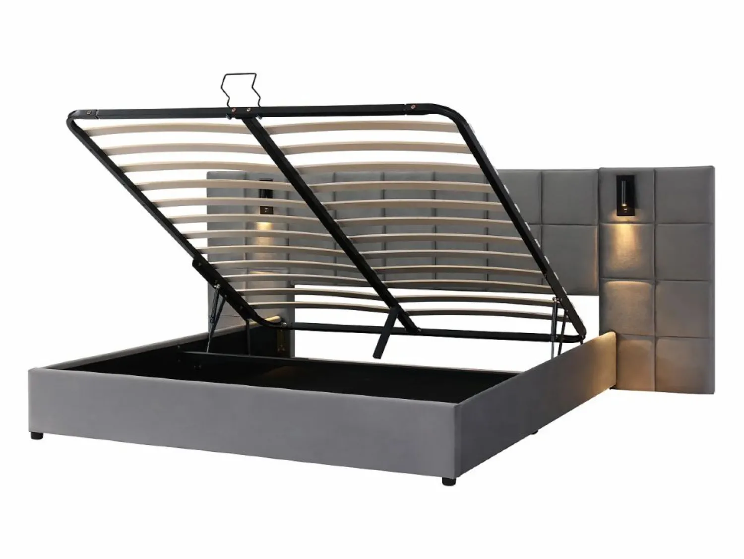 Outlet Cama contenedor de terciopelo - 180x200cm - con LED y puerto de carga - (mesita de noche no incluida) Cama Terciopelo