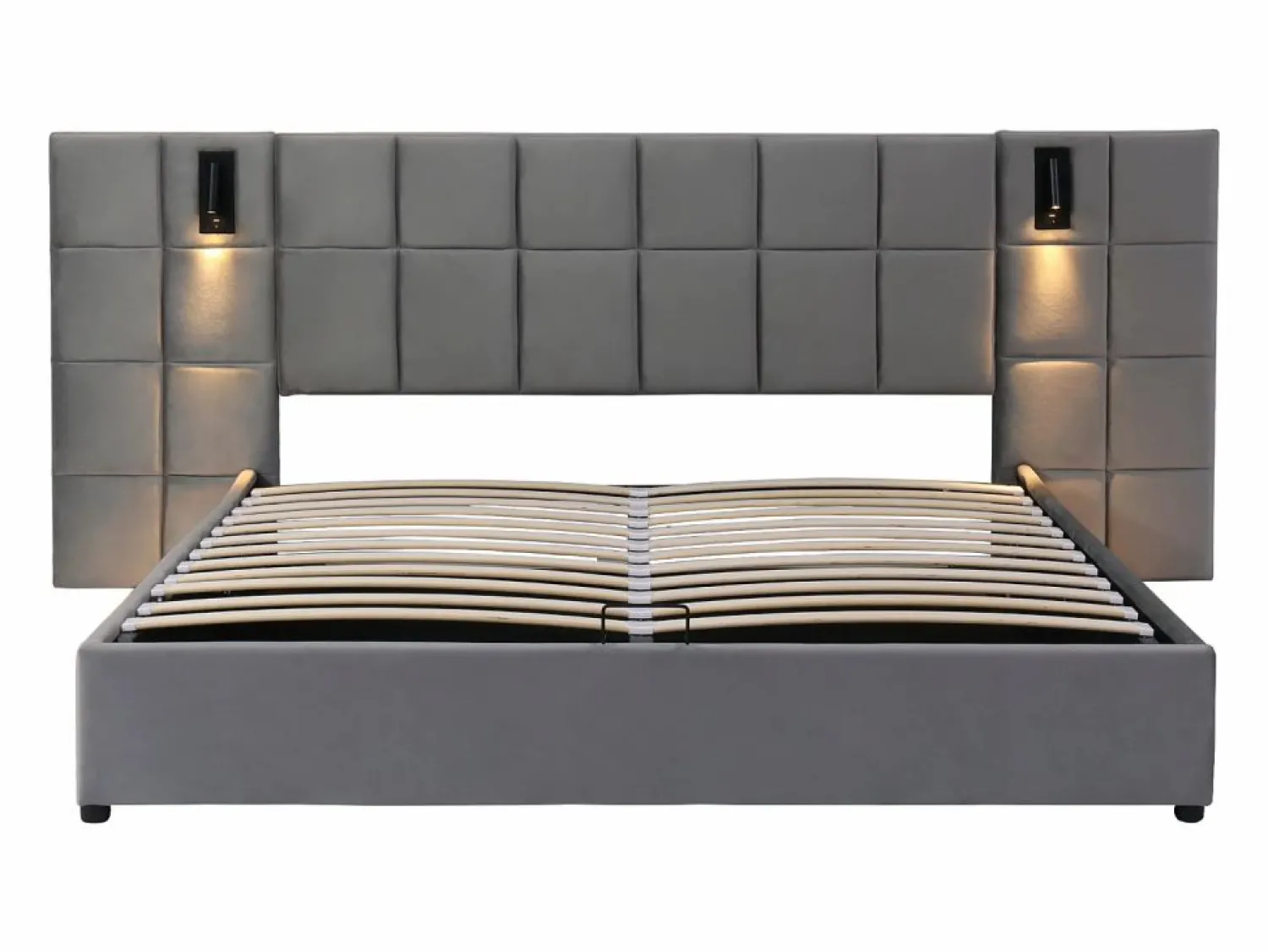 Outlet Cama contenedor de terciopelo - 180x200cm - con LED y puerto de carga - (mesita de noche no incluida) Cama Terciopelo