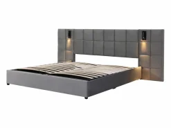 Outlet Cama contenedor de terciopelo - 180x200cm - con LED y puerto de carga - (mesita de noche no incluida) Cama Terciopelo