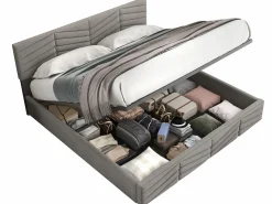 Best Cama contenedor de terciopelo con somier de láminas + cabecero ajustable - 160x200cm - Cama Terciopelo|Cama Con Canapé