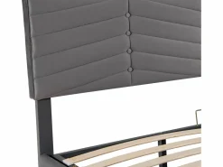 Best Cama contenedor de terciopelo con somier de láminas + cabecero ajustable - 160x200cm - Cama Terciopelo|Cama Con Canapé