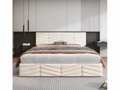 Discount Cama contenedor de terciopelo con somier de láminas + cabecero ajustable - 140x190cm - Cama Terciopelo