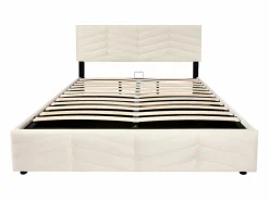 Discount Cama contenedor de terciopelo con somier de láminas + cabecero ajustable - 140x190cm - Cama Terciopelo