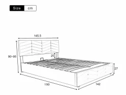 Discount Cama contenedor de terciopelo con somier de láminas + cabecero ajustable - 140x190cm - Cama Terciopelo