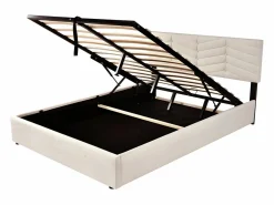 Discount Cama contenedor de terciopelo con somier de láminas + cabecero ajustable - 140x190cm - Cama Terciopelo
