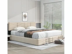 Best Cama contenedor de terciopelo con somier de láminas + cabecero ajustable - 160x200cm - Cama Terciopelo