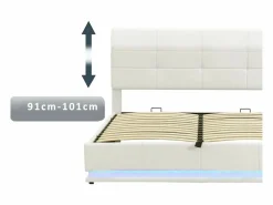 Clearance Cama contenedor tapizada 180x200 cm con iluminación LED - en símil piel - Cama Con Canapé