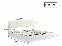 Clearance Cama contenedor tapizada 180x200 cm con iluminación LED - en símil piel - Cama Con Canapé