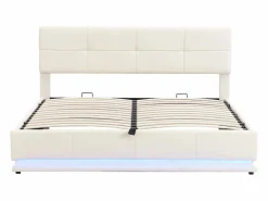 Clearance Cama contenedor tapizada 180x200 cm con iluminación LED - en símil piel - Cama Con Canapé