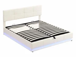 Clearance Cama contenedor tapizada 180x200 cm con iluminación LED - en símil piel - Cama Con Canapé