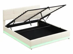 Clearance Cama contenedor tapizada 180x200 cm con iluminación LED - en símil piel - Cama Con Canapé