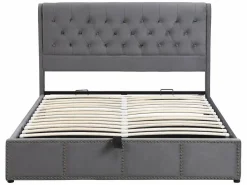 Outlet Cama contenedor tapizada en terciopelo - decorada con remaches - con somier de láminas - 180x200cm - Cama Terciopelo