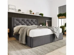 Discount Merax Cama contenedor 140x200 cm acolchada de algodón, somier incluido, oscuro Gris