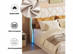 Cama de 140 x 190 cm - cama doble con somier - almacenaje - resorte de gas y tiras LED a cada lado del cabecero - terciopelo -