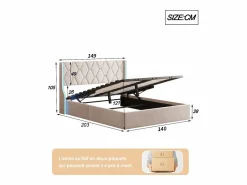 Cama de 140 x 190 cm - cama doble con somier - almacenaje - resorte de gas y tiras LED a cada lado del cabecero - terciopelo -