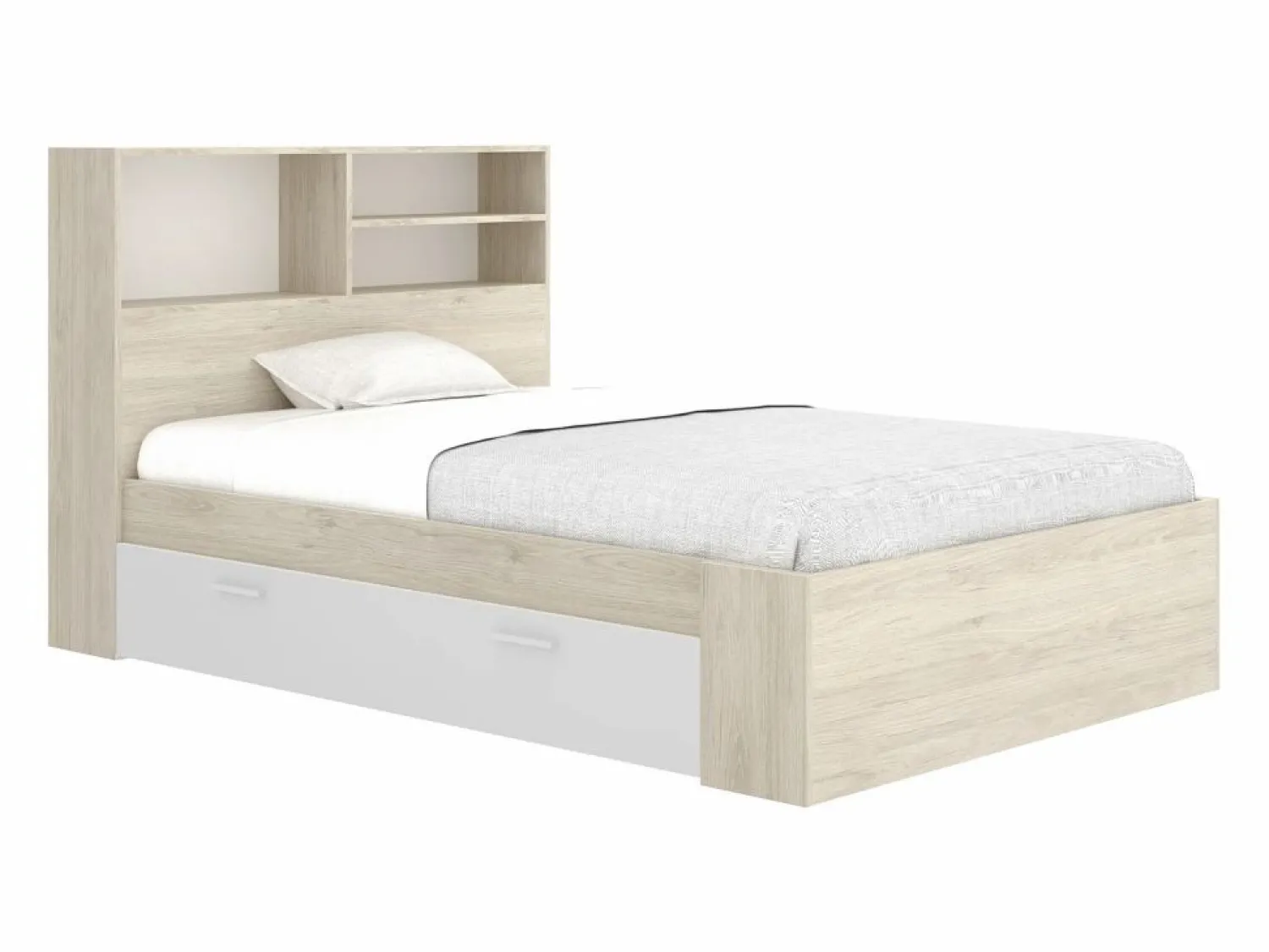 Clearance Cama de 120 x 190 cm con almacenaje en color natural y blanco - VARDIEL Cama Con Almacenaje|Cama Infantil