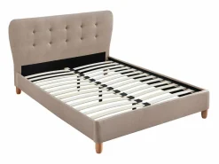 Vente-unique Cama de 160 x 200 cm con cabecero capitoné tela beige + colchón - ELIDE Crema