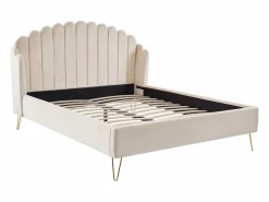 Vente-unique Cama de 160 x 200 cm con cabecero ondulado en terciopelo + colchón - SAGALI