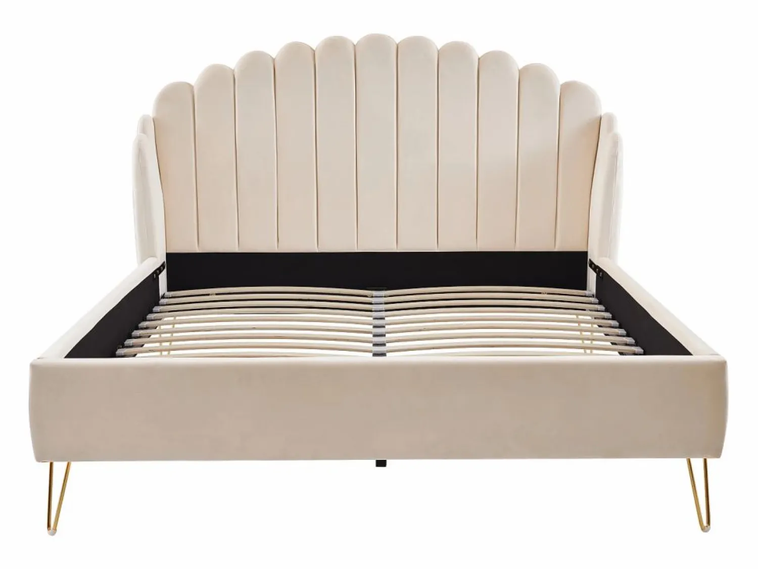 Vente-unique Cama de 160 x 200 cm con cabecero ondulado en terciopelo + colchón - SAGALI