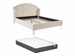 Vente-unique Cama de 160 x 200 cm con cabecero ondulado en terciopelo + colchón - SAGALI