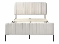 ModernLuxe Cama de adulto tapizada en tejido de lino - 160x200 cm - con cabecero regulable y somier de láminas -