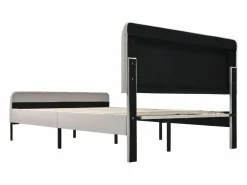 ModernLuxe Cama de adulto tapizada en tejido de lino - 160x200 cm - con cabecero regulable y somier de láminas -
