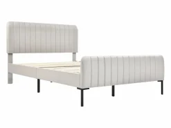 ModernLuxe Cama de adulto tapizada en tejido de lino - 160x200 cm - con cabecero regulable y somier de láminas -