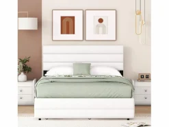 ModernLuxe Cama de adulto 140x200 cm en tejido de lino - con cama nido 90x190 cm y 2 cajones - cabecero regulable -