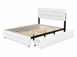 ModernLuxe Cama de adulto 140x200 cm en tejido de lino - con cama nido 90x190 cm y 2 cajones - cabecero regulable -