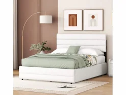 ModernLuxe Cama de adulto 140x200 cm en tejido de lino - con cama nido 90x190 cm y 2 cajones - cabecero regulable -
