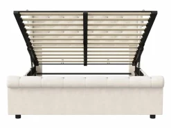 Clearance Cama de aire de 140 cm x 190 cm con almacenaje, lámpara de noche y toma de corriente, terciopelo Beige