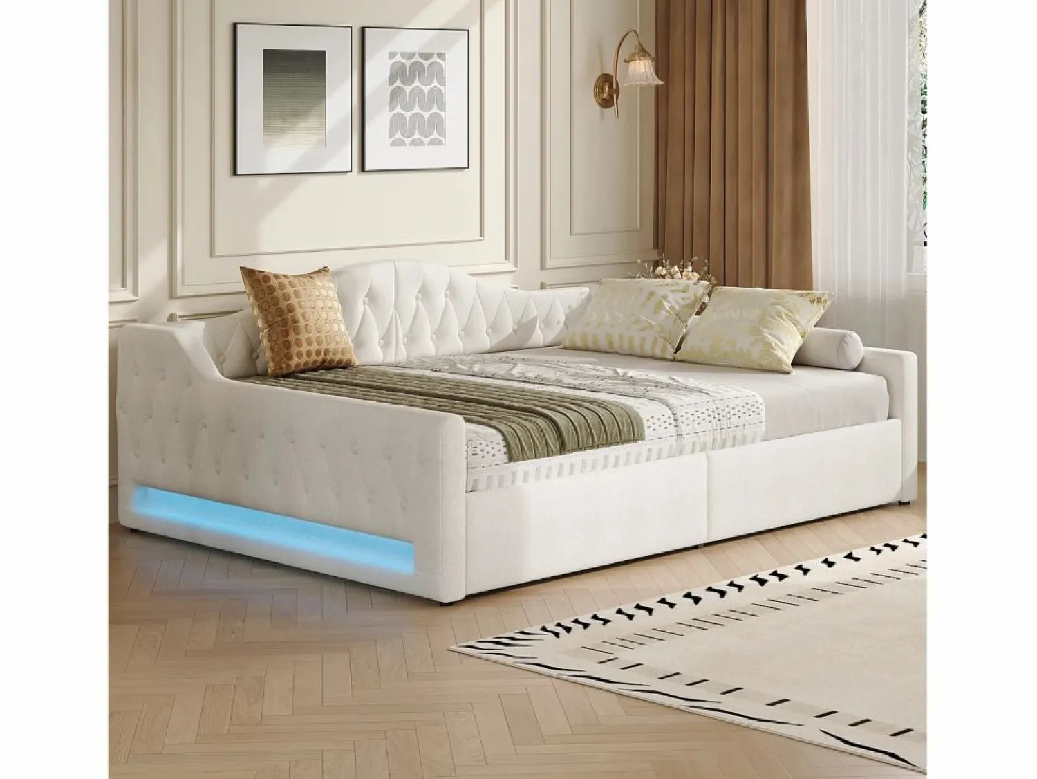 Hauss Spole Cama de día 140x200 cm en lino - Cama de adulto con canapé y LED
