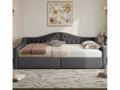Hauss Spole Cama de día 140x200 cm en lino - Cama de adulto con canapé y LED