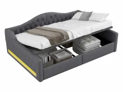 Hauss Spole Cama de día 140x200 cm en lino - Cama de adulto con canapé y LED