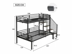 New Cama de hierro, litera esquinera para niños y adolescentes, con escalera y almacenaje. Material: hierro + MDF.Tamaños: 90x200cm y 120x200cm. Negro