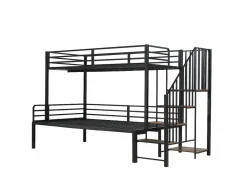 New Cama de hierro, litera esquinera para niños y adolescentes, con escalera y almacenaje. Material: hierro + MDF.Tamaños: 90x200cm y 120x200cm. Negro