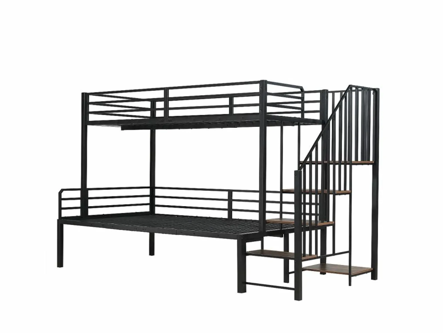 New Cama de hierro, litera esquinera para niños y adolescentes, con escalera y almacenaje. Material: hierro + MDF.Tamaños: 90x200cm y 120x200cm. Negro