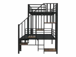 New Cama de hierro, litera esquinera para niños y adolescentes, con escalera y almacenaje. Material: hierro + MDF.Tamaños: 90x200cm y 120x200cm. Negro