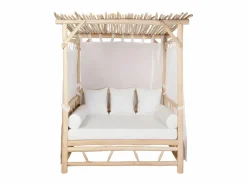 Best MYLIA Cama de jardín con baldaquín de teca - Natural claro y blanco TULUM Color natural claro / Blanco