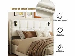 Cama de matrimonio 160 x 200 cm - Cabecero con luz de lectura - Compartimento hidráulico y somier de láminas - Terciopelo -