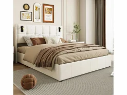Cama de matrimonio 160 x 200 cm - Cabecero con luz de lectura - Compartimento hidráulico y somier de láminas - Terciopelo -
