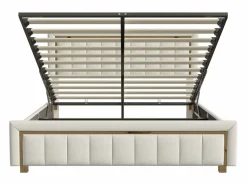 Best Cama de terciopelo con canapé de 160x200 cm - con palanca neumática - con somier de láminas - Beige