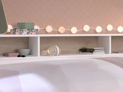 New Vente-unique Cama de 90x200 cm con cajones y estantes, acabado blanco y natural + Somier de láminas - PAULETTE Color natural claro / Blanco