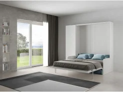 ITAMOBY Cama doble abatible Kentaro de 160 cm con sofá y columna en fresno y azul claro