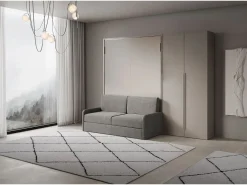 New Cama doble abatible vertical Versia Sofà 160 con sofá, estante y armario derecho 2 puertas Clay Cama Abatible