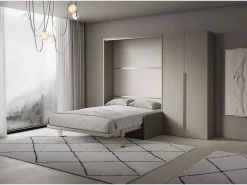 New Cama doble abatible vertical Versia Sofà 160 con sofá, estante y armario derecho 2 puertas Clay Cama Abatible