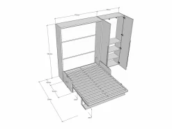 New Cama doble abatible vertical Versia Sofà 160 con sofá, estante y armario derecho 2 puertas Clay Cama Abatible