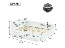Discount Cama doble con canapé - 140 x 200 cm - cabecero con canapé + 2 luces - armarios laterales + cajón - aglomerado + MDF - Cama Con Canapé|Cama Con Almacenaje