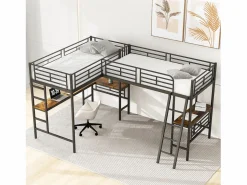 Best Merax Cama doble entreplanta - 2 x 90 x 200 cm - con escritorio de esquina y escalera - metal - Negro